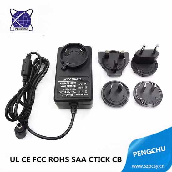 Single Output 12V 5A Wallmount Power Adapter 60W AC DC Interchangeable EU US AU EU Plugs